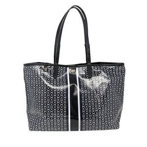 Tory Burch Gemini Link Tote Black Logo Print Coated Canvas Carryall
